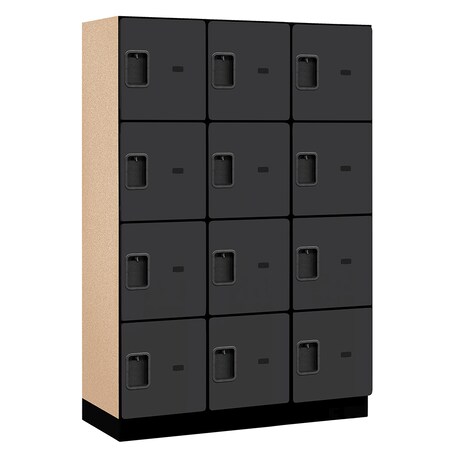 Salsbury Industries 4 Tier Designer Locker, 54"Wx76"Hx18"D, 12 Door, Black 18-24368BLK